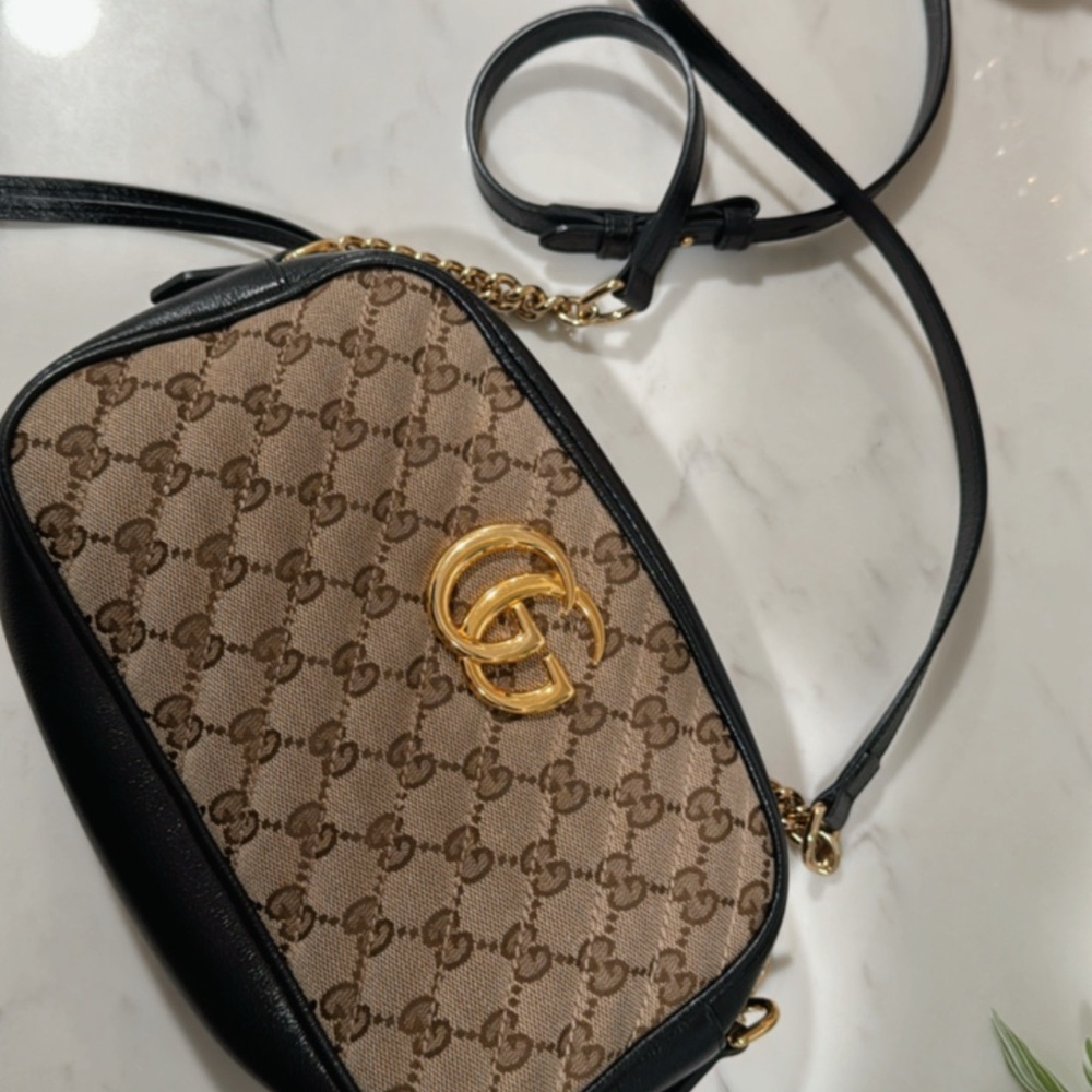Gucci Black and Brown Crossbody Bag with Gold Hardware